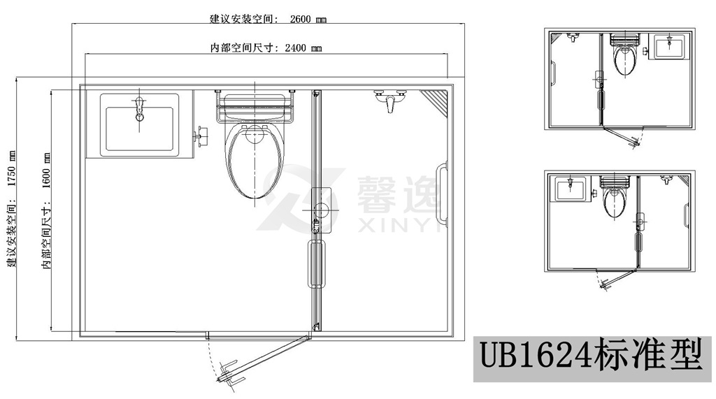 整體衛(wèi)浴1624型平面圖